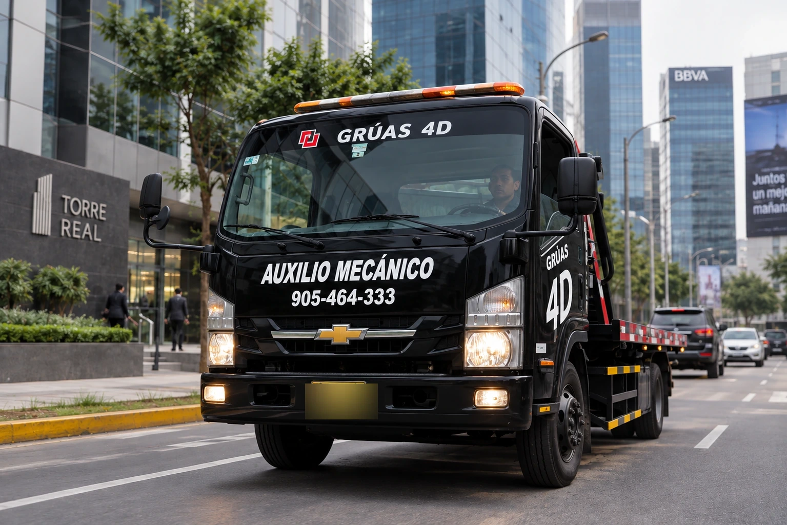 Grúa de auxilio mecánico de Grúas 4D circulando por la ciudad